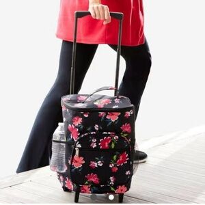 Rolling Tote Bag - Shopping Trolley - Retractable Handle - Black & Red - NWT